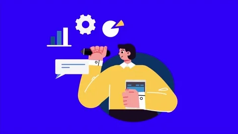 Abstract Man Working On Business Plan 2D Flat Animation. Stock Footage 206077874