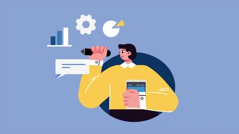 Abstract Man Working On Business Plan 2D Flat Animation. Видео 206077878