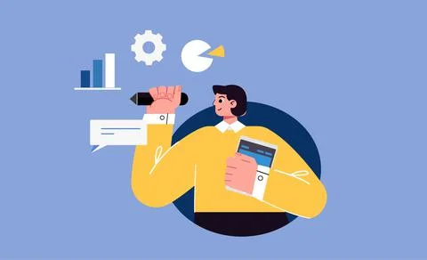 Abstract Man Working On Business Plan Vector Illustration. Stock Illustration
