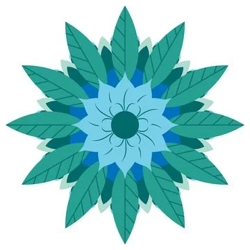 Abstract Mandala Design Featuring Green and Blue Leaves with Artistic Flower Stock Illustration