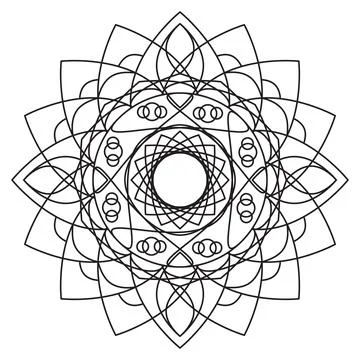 Abstract Mandala Design Featuring Symmetrical Geometric Patterns in Black O.. Stock Illustration