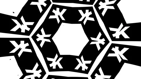 Abstract mandala kaleidoscope background with black and white letters forming hy Stock Footage 333037829