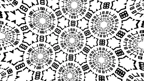 Abstract mandala kaleidoscope background of black and white typographic structur Stock Footage 333038073