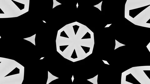Abstract mandala kaleidoscope background featuring black and white typographic e Stock Footage 333037922
