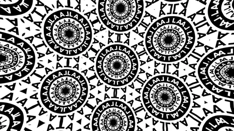 Abstract mandala kaleidoscope background where monochrome letters create ornamen Stock Footage 333038168
