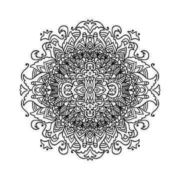 Abstract mandala ornament. Asian pattern. Black and white authentic background Stock Illustration