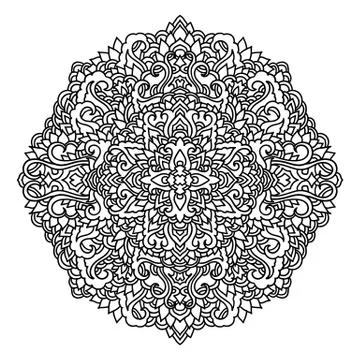 Abstract mandala ornament. Asian pattern. Black and white authentic background Stock Illustration