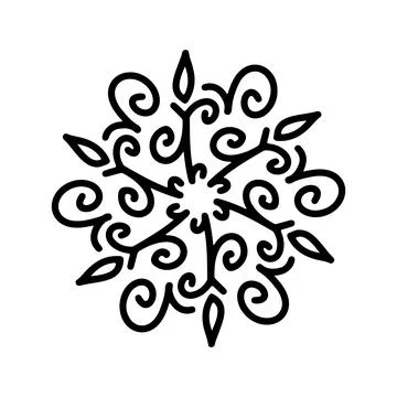 Abstract mandala ornament. Snowflake pattern. Black and white authentic Stock Illustration