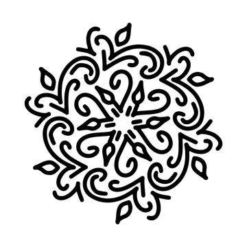 Abstract mandala ornament. Snowflake pattern. Black and white authentic Stock Illustration
