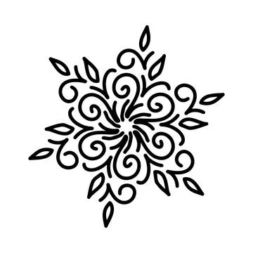 Abstract mandala ornament. Snowflake pattern. Black and white authentic Stock Illustration