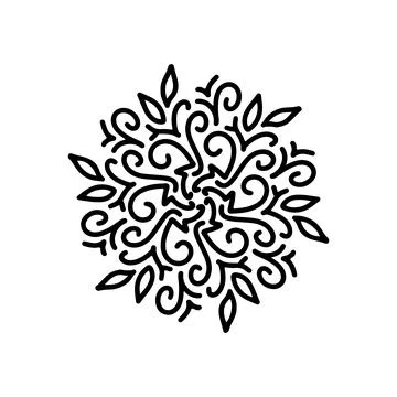 Abstract mandala ornament. Snowflake pattern. Black and white authentic Stock Illustration