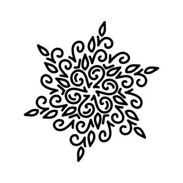 Abstract mandala ornament. Snowflake pattern. Black and white authentic 스톡 일러스트