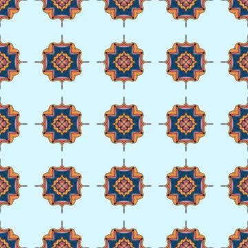 Abstract mandala pattern in the form of a flower on a blue background Stock Illustration