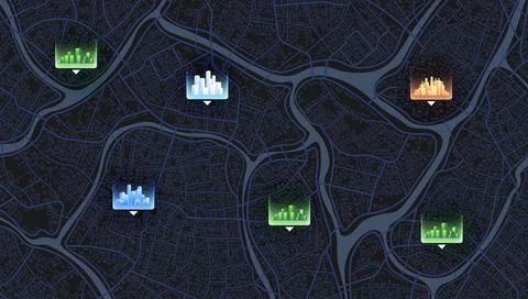 Abstract Map city with gps pins. Direction markers for navigation Ilustração Stock