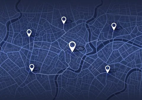Abstract Map city with gps pins. Direction markers for navigation. Street Stock Illustration