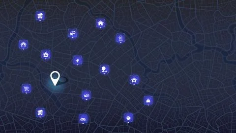 Abstract Map city. Multiple destinations with location system. Direction markers Stock Illustration