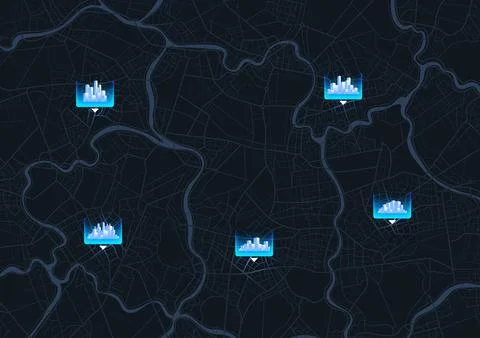 Abstract Map city with pins. Direction markers for navigation. Stock Illustration