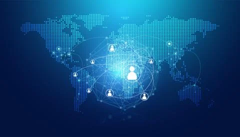 Abstract map dot and digital link people internet connection concept Connecti Illustrazione stock