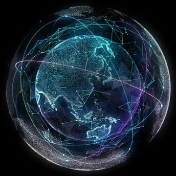 Abstract map of the global telecommunications network Illustrazione stock