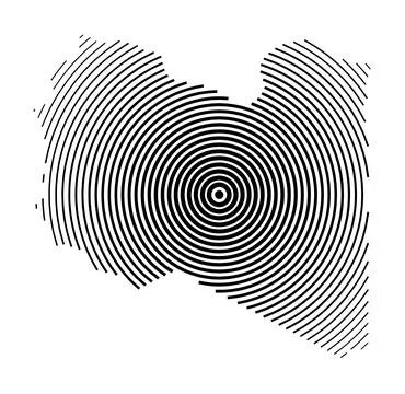 Abstract map of Libya showing the country with concentric black tapering line Illustrazione stock