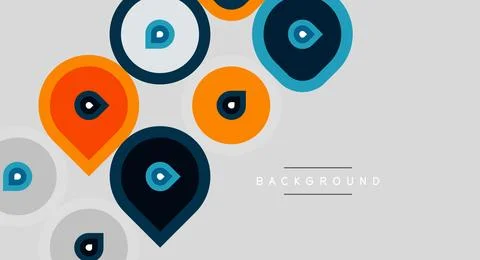 Abstract map markers, circles, varying colors. Minimalist design, light gray 스톡 일러스트