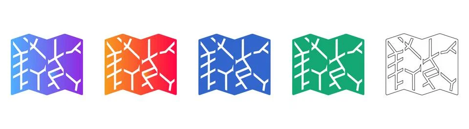 Abstract Map Network Icons Set Stock Illustration