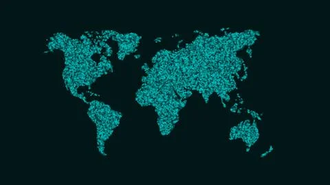 Abstract map of the planet earth. A map of small round particles of blue colo Stock Illustration