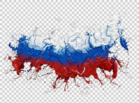 Abstract map of russia made of red blue and white paint splashes on grey ba.. Illustrazione stock