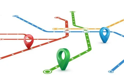 Abstract map of subway routes. Perspective view. Realistic 3D pointers Stock Illustration