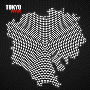 Abstract map Tokyo of glowing radial dots, halftone concept. Vector illustr.. Stock Illustration