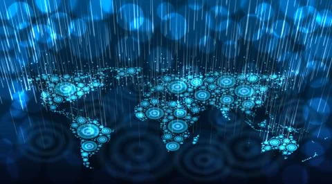 Abstract map of the world from concentric circles formed by rain drops Stock Illustration