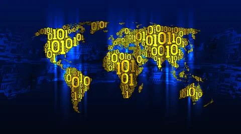 Abstract map world continents digital binary code, Internet of things, big data Stock Illustration