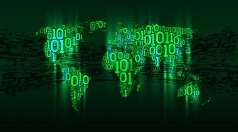 Abstract map world continents digital binary code Internet of things, big data Stock Illustration