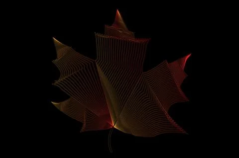 Abstract maple leaf line art gradient design on black background Stock Illustration