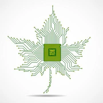 Abstract maple leaf with microprocessor inside, circuit board Stock Illustration