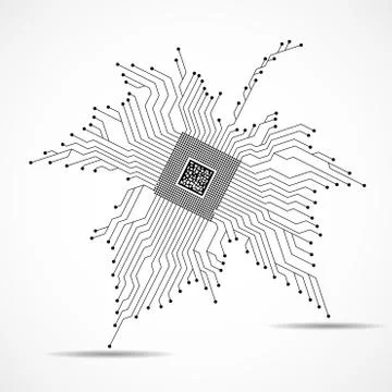 Abstract maple leaf with microprocessor inside isolated on white background Stock Illustration