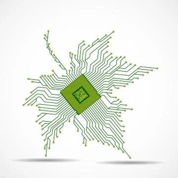 Abstract maple leaf with microprocessor inside. Vector illustration Stock Illustration