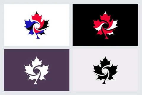 Abstract Maple Leaf Vector Logo Design Set Stock Illustration