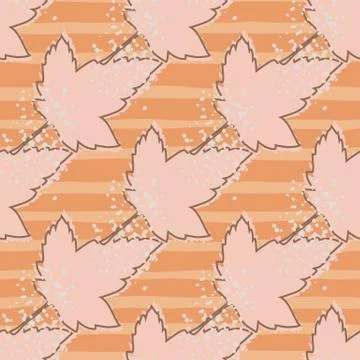 Abstract maple leaves seamless pattern on pink background. Autumn leaf wallpa Stock Illustration