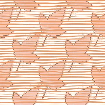 Abstract maple leaves seamless pattern on stripes background. Autumn leaf wal Stock Illustration