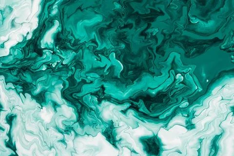 Abstract marble background or texture. Free flowing green and white acryli... Stock Photos