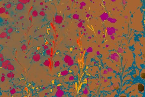 Abstract marble floral pattern texture. Traditional art of Ebru marbling Stock Photos
