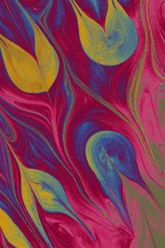 Abstract marble floral pattern texture. Traditional art of Ebru marbling Stock Photos