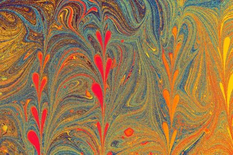 Abstract marble floral pattern texture. Traditional art of Ebru marbling Stock Photos