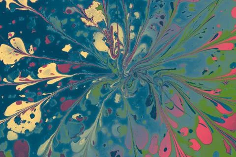 Abstract marble floral pattern texture. Traditional art of Ebru marbling. Stock Photos