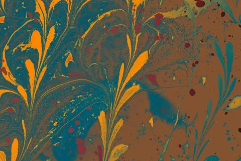 Abstract marble floral pattern texture. Traditional art of Ebru marbling. Stock Photos