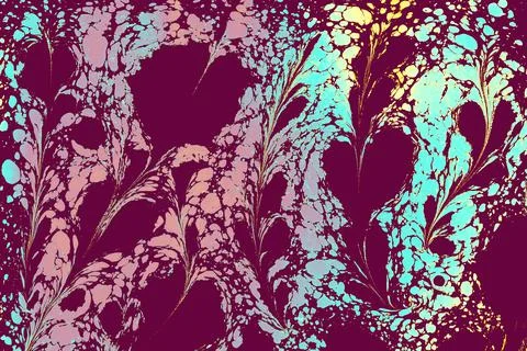 Abstract marble floral pattern texture. Traditional art of Ebru marbling Stock Photos