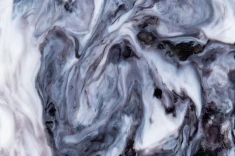 Abstract Marble Fluid Art With Dark Purple, Black and White Ink Swirls and Te Stock Illustration