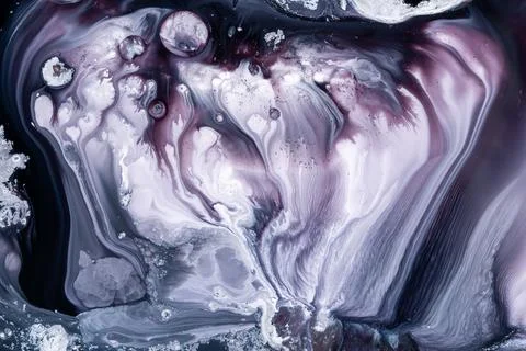 Abstract Marble Fluid Art With Dark Purple, Black and White Ink Swirls and Te Stock Illustration