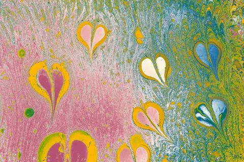 Abstract marble heart pattern texture. Traditional art of Ebru marbling. Stock Illustration